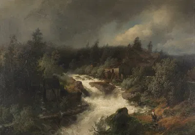 Водяная мельница у бурного горного потока by Германн Оттомар Герцог, 1870 — digital art print download