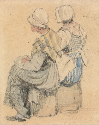 Two Peasant Girls, Seated by Samuel Prout — digital art print download