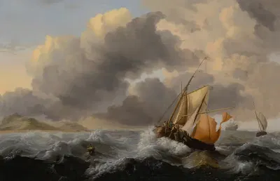 Корабли в бурном море, с дюнным побережьем за ними by Ян Клаэсз. Риетсхооф — digital art print download