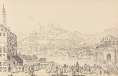 City of Verona and Castle of San Pietro from another bridge by Сэр Чарльз Д'Ойли, 1840 — digital art print download