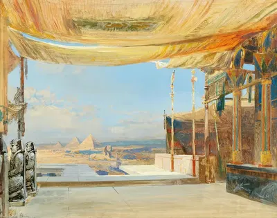 View of the Sphinx and the pyramids in Giza by Konrad Petrides — digital art print download
