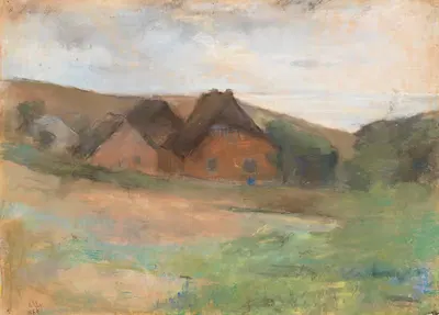 Ландшафт с лугами и фермерскими домами (прибрежная деревня) by Лессер Ури, 1889 — digital art print download