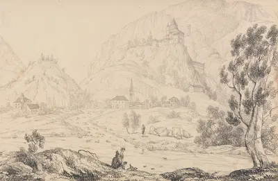 Fortress of Trostburg near the town of Kollman. Tyrol. by Сэр Чарльз Д'Ойли, 1840 — digital art print download