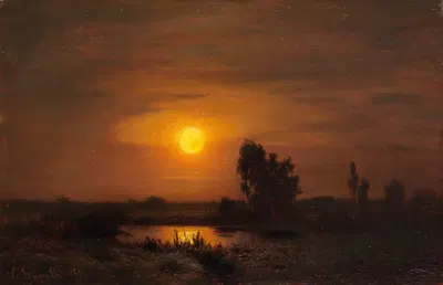 Лунный восход над прудом by Луи Дузетт, 1871 — digital art print download