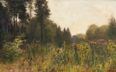 Waldlichtung mit Reh by Ludwig Gustav Voltz, 1900 — digital art print download