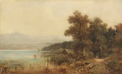 Обербайрская озерная местность by Людвиг Шкель, 1900 — digital art print download