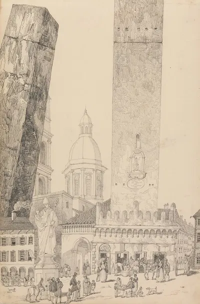 Leaning Towers, Statue of St. Francis, Bologna by Сэр Чарльз Д'Ойли, 1840 — digital art print download