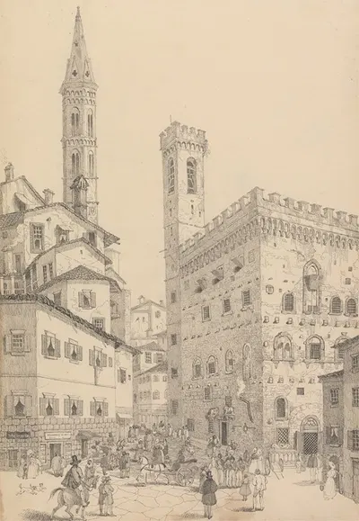 South View of the Barqello or State Prison and Spire of the Badia by Сэр Чарльз Д'Ойли, 1842 — digital art print download
