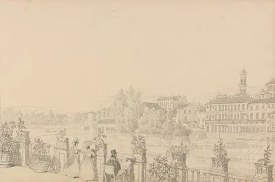 View from the Terrace of Casino Percori on the Lung Arno, Florence by Сэр Чарльз Д'Ойли, 1841 — digital art print download