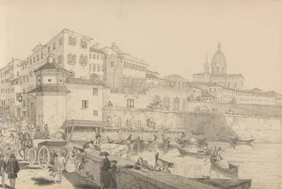 View of Casino Pecori on the Lung Arno, Residence of Sir Charles D'Oyly at Florence by Сэр Чарльз Д'Ойли, 1842 — digital…