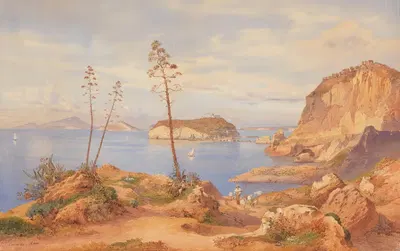 Вид на остров Нисида в заливе Поззуоли by Герман Давид Саломон Корроди, 1858 — digital art print download