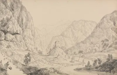 View on the Eisak near Mittenwald by Sir Charles D'Oyly, 1840 — digital art print download