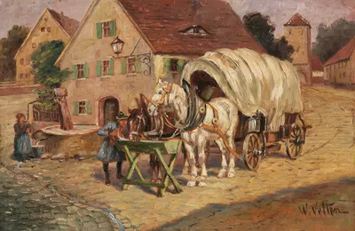 Fuhrwerk am Dorfbrunnen by Wilhelm Velten — digital art print download