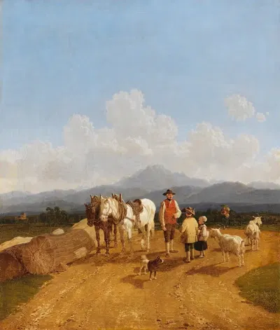 Bauer und Hirtenkinder in oberbayerischer Voralpenlandschaft by Wilhelm von Kobell, 1822 — digital art print download