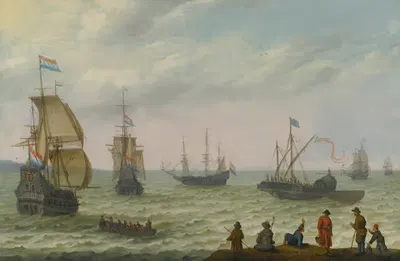 Прибрежный пейзаж с голландскими судами в бурном море by Абрахам Виллаертс, 1643 — digital art print download