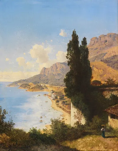 Partie von Monaco bei Nizza by Albert Zimmermann, 1865 — digital art print download