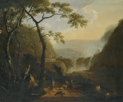 A Landscape With Hunters Near A Waterfall by Barend Appelman — digital art print download