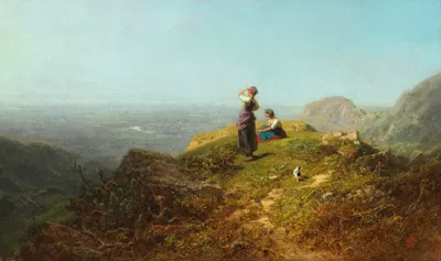 Вид в долину (Две девушки на альпе) by Карл Спицвег, 1860 — digital art print download