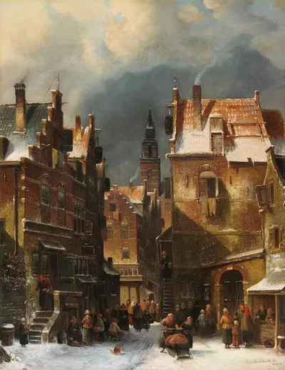 Зимний городской пейзаж by Шарль Лейкерт, 1839 — digital art print download