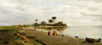 Elegant Figures At The Shore by Konstantinos Volanakis — digital art print download