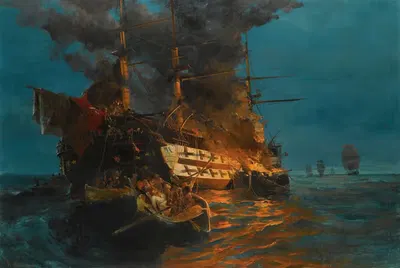 The Burning Of A Turkish Frigate by Konstantinos Volanakis — digital art print download