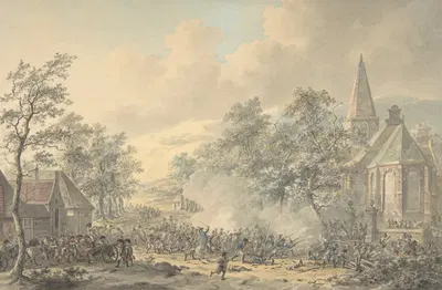 Battle Scene with Church at right by Dirk Langendijk — digital art print download