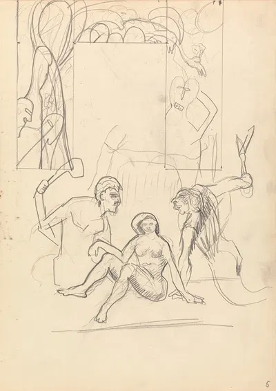 Cave of the Golden Calf; Design for a Decorative Doorway, Primitive People by Spencer Frederick Gore, 1912 — digital art…