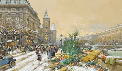 Le Quai Aux Fleurs Et La Conciergerie by Eugène Galien-Laloue — digital art print download