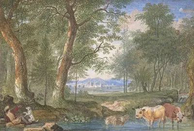 Landscape with Cows in a Brook by Felix Meyer, 1698 — digital art print download