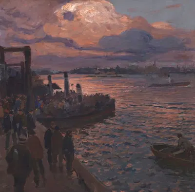 Гамбургский порт в вечернем свете by Фридрих Кальморген, 1900 — digital art print download