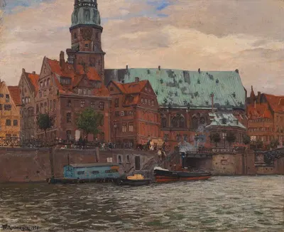 Вид на церковь Святой Екатерины в Гамбурге by Фридрих Кальморген, 1901 — digital art print download