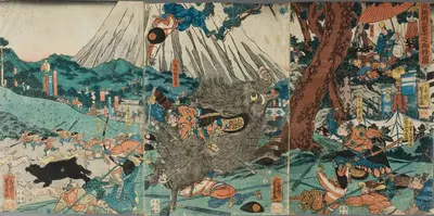 Lord Yoritomo's Hunt on Mt. Fuji by Utagawa Yoshikazu, 1853 — digital art print download