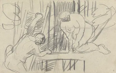 Cave of the Golden Calf; Study of a Tree House with Primitive People by Спенсер Фредерик Гор, 1912 — digital art print…