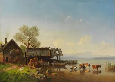 Der Starnberger See mit Blick auf das Wettersteingebirge by Heinrich Bürkel, 1850 — digital art print download