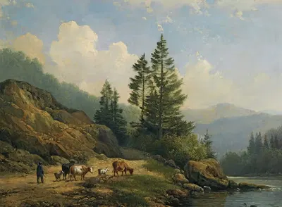 Стадо с скотом в горном пейзаже by Хендрикус ван де Санд Бахуйзен — digital art print download
