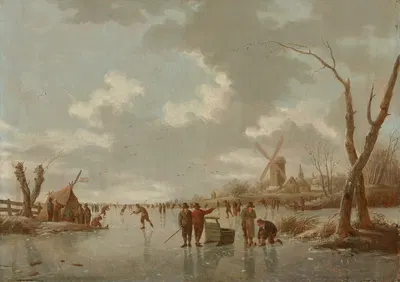 Winter Scene With Skaters On A Frozen River by Hendrik Willem Schweickhardt — digital art print download