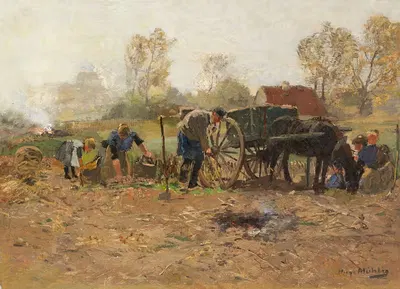На сборе урожая (Нижний Рейн) by Хуго Мюлиг, 1900 — digital art print download