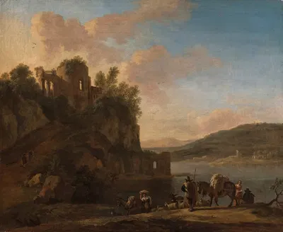 An Italianate River Landscape With Herders On A Path With Their Flock And Donkeys by Jan Asselijn — digital art print…