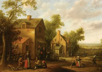 Village Scene With Peasants by Joost Cornelisz Droochsloot — digital art print download