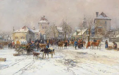 Скотоводческий рынок зимой by Карл Штульмюллер, 1900 — digital art print download