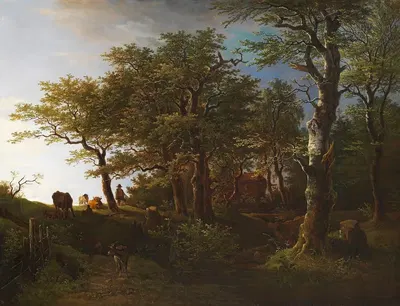 Светлый лесной пейзаж с скотом и пастухами by Макс Иосиф Вагенбауэр, 1807 — digital art print download
