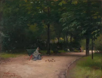 Feeding Birds In The Park by Paul Peel, 1889 — digital art print download