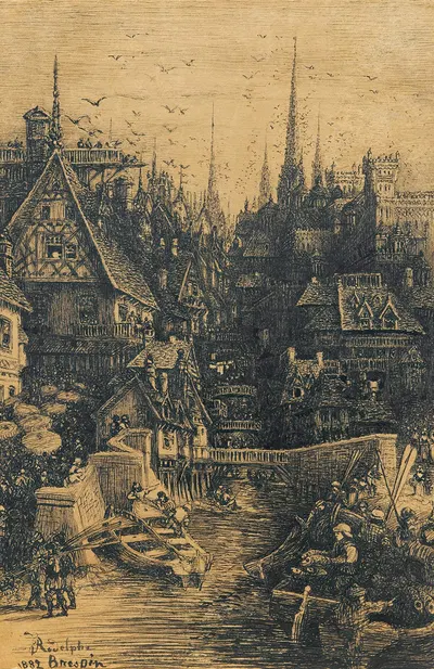 View of a medieval city by Родольф Бреден, 1882 — digital art print download