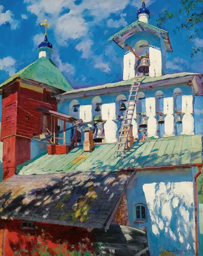 Колокольня Псково-Печерского монастыря by Сергей Арсеньевич Виноградов, 1929 — digital art print download