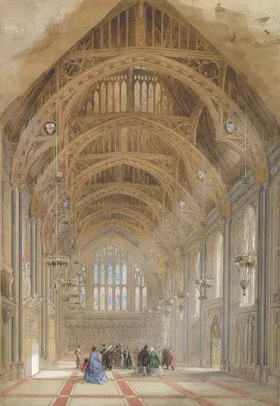 Guildhall, London; The Great Hall, Facing East by Sir Horace Jones — digital art print download