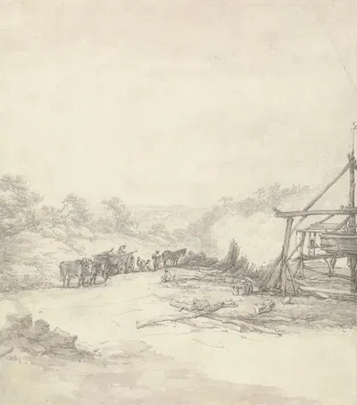 Unloading Pit Props at Coalbrookdale by Thomas Hearne — digital art print download