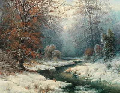Winterliche Flusslandschaft by Adolf Kaufmann — digital art print download