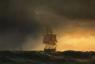 Большой парусник в открытом море by Антон Мельбе, 1850 — digital art print download