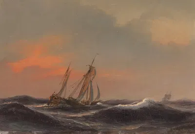 Парусник в бурном море by Антон Мельбе, 1847 — digital art print download