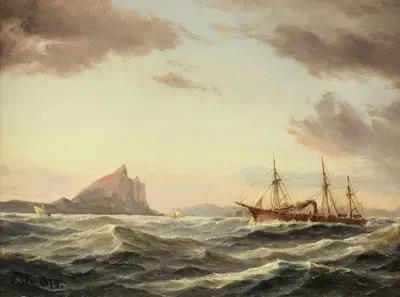 Пароход перед скалой Гибралтара by Карл Билле, 1870 — digital art print download